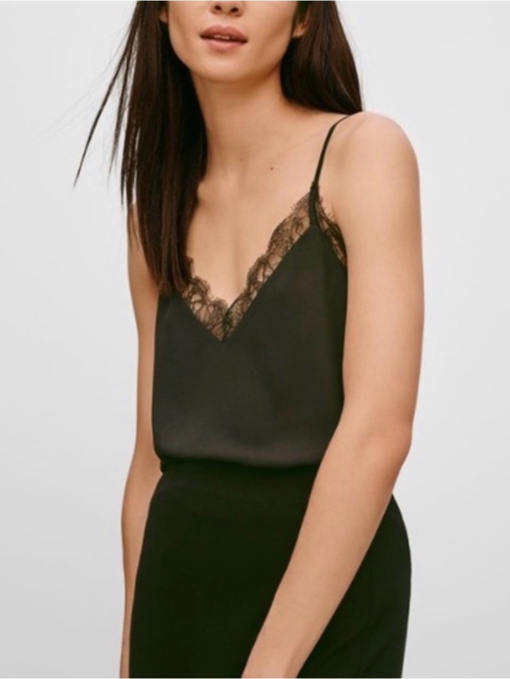 Aritzia Babaton Black Lace-Trim Satin Camisole
